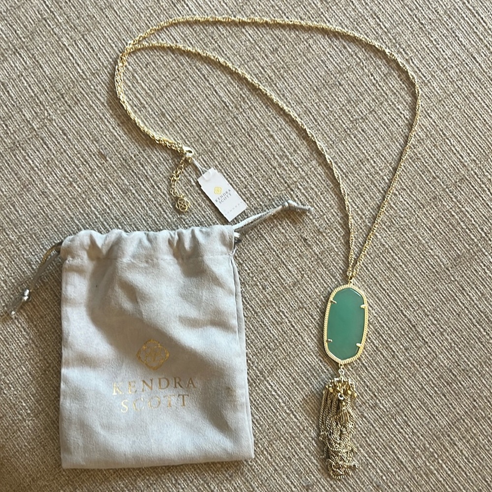Kendra Scott dangle long necklace jade and gold